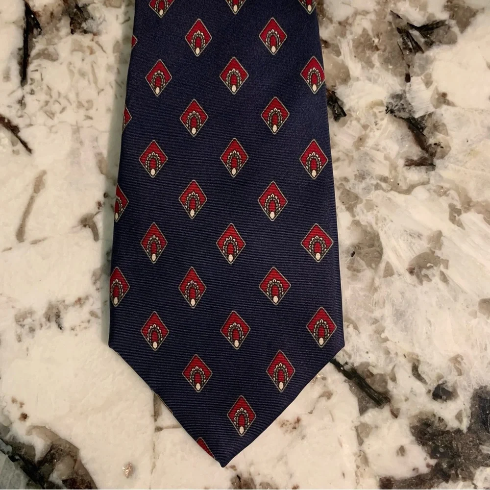 Christian DIOR 100% Silk Repp Tie Navy & Red - Fabric woven in Italy Made in USA